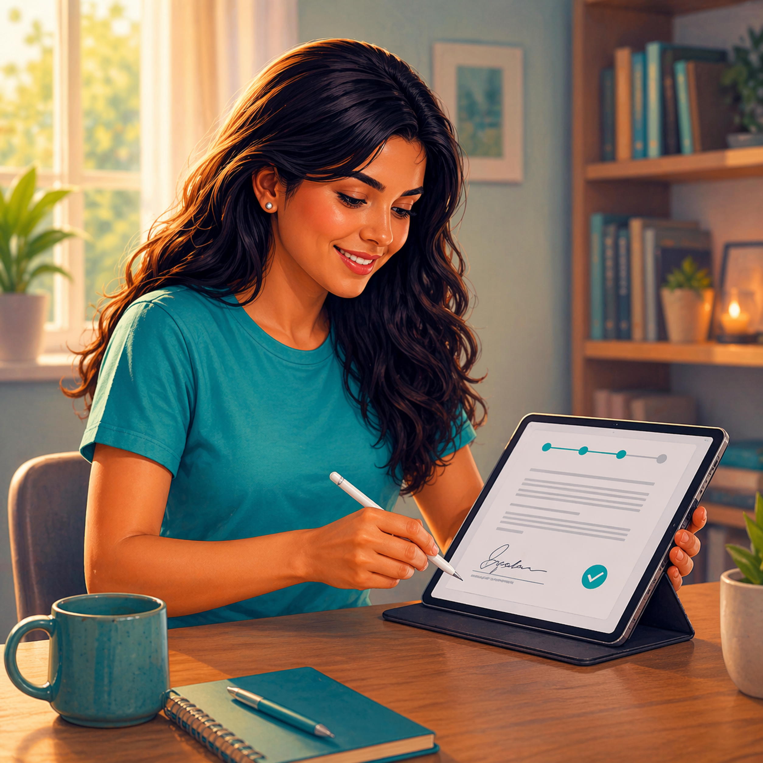 Firmando el contrato de crédito en una tablet